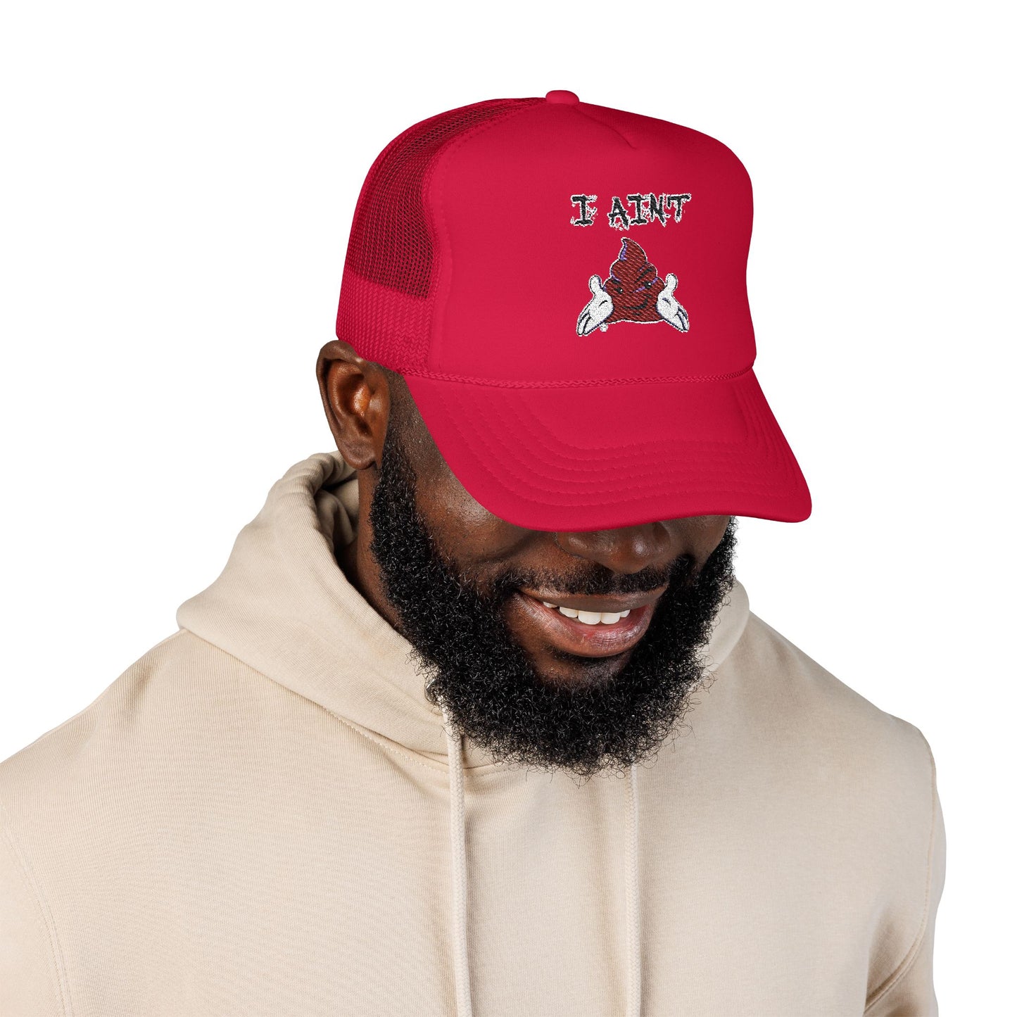 Embroidered Foam Trucker Hat - Fun & Bold Red Cap, Casual Wear, Gift for Friends, Outdoor Activities, Everyday Style